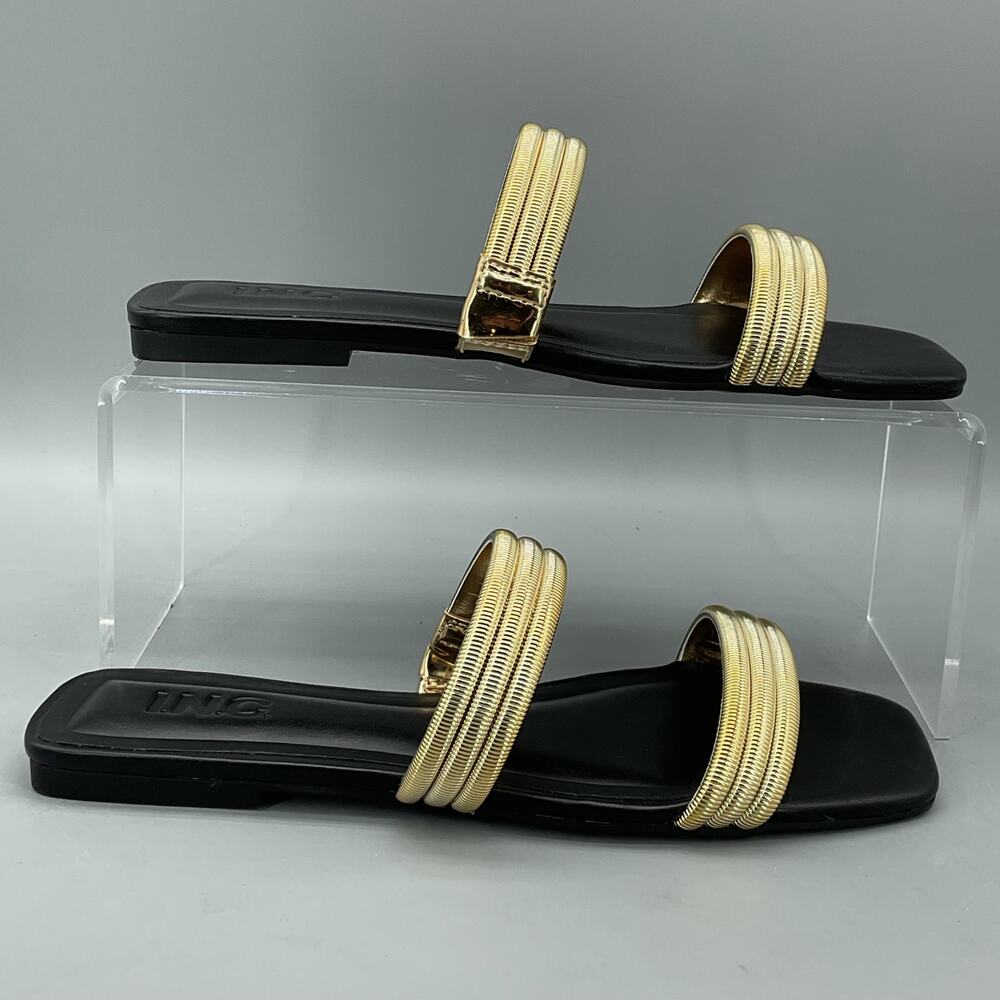 NEW I.N.C. Women’s Panima Two Band Flat Sandals Gold Size 6.5